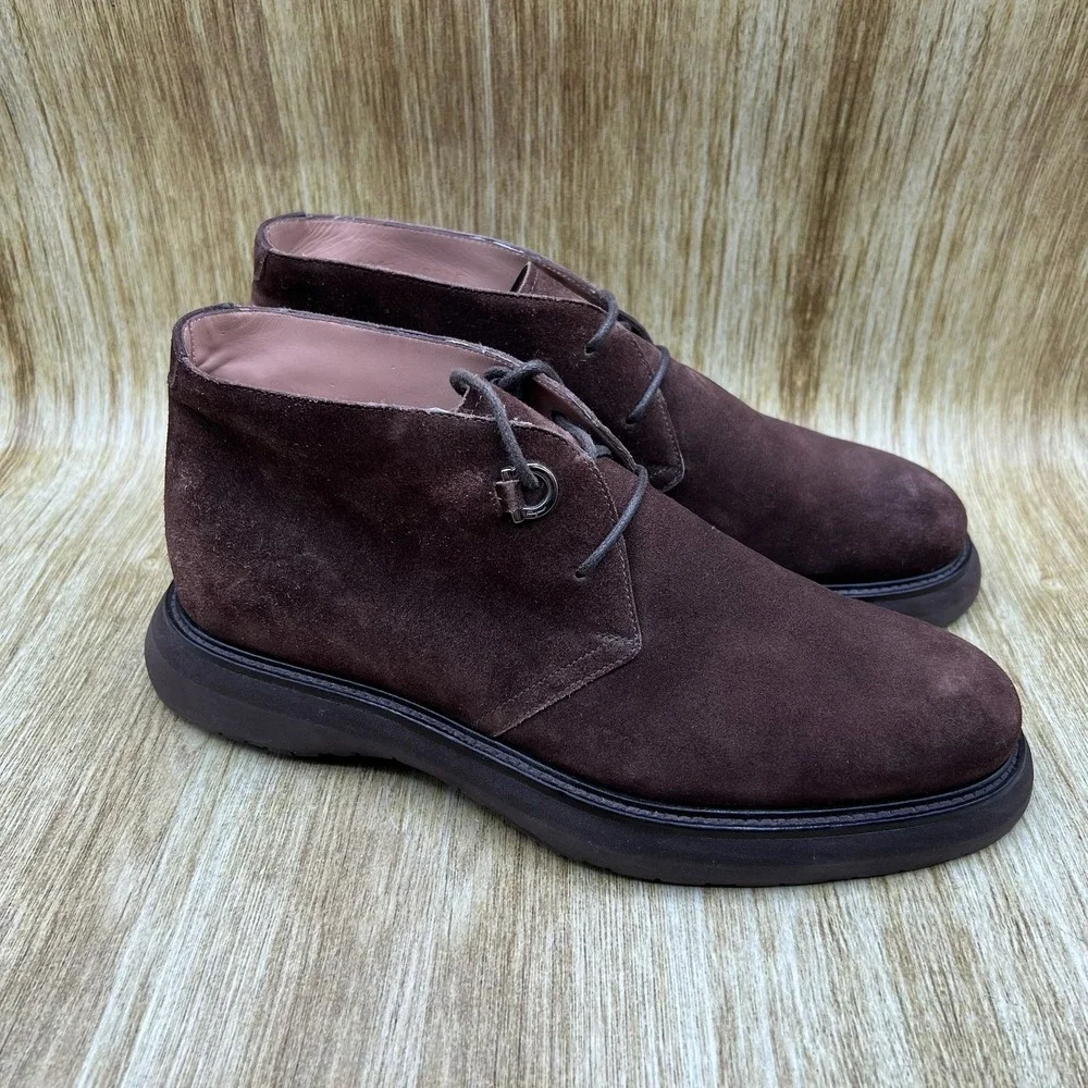 Salvatore Ferragamo Bernard Chukka Boots Men's 6.5 EE Brown Suede Gancini